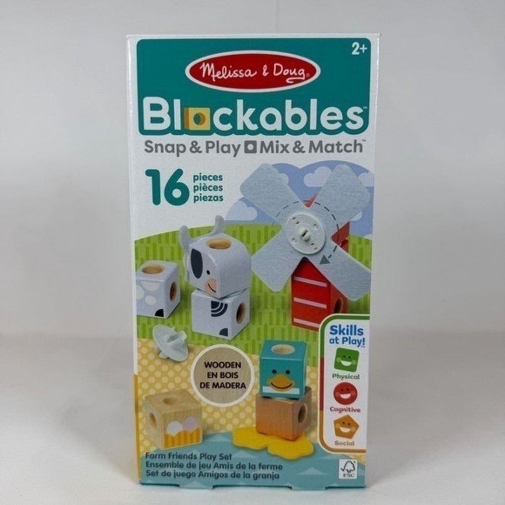 Melissa & Doug Blockables Farm Friends 16 Piece Wooden Snap Play Set 50422 NEW